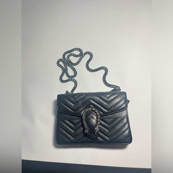 Handbags - Black Quilted Shoulder Bag with Chain Strap